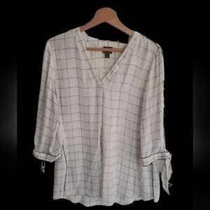 Worthington Ivory Semi-Sheer Popover Tunic Blouse Size L Long Sleeve Boho 70s